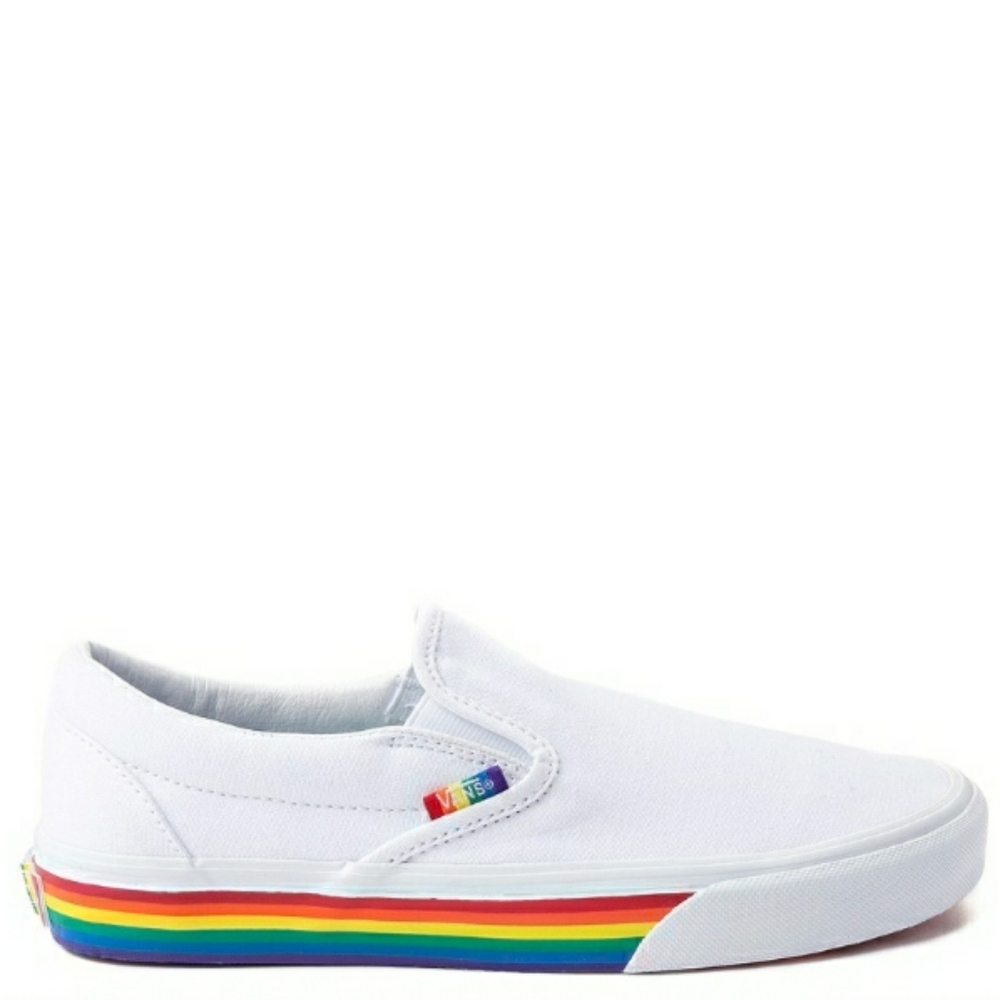 rainbow bottom slip ons